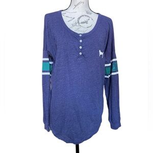 Victoria's Secret PINK Blue Long Sleeve Henley Top Shirt - M